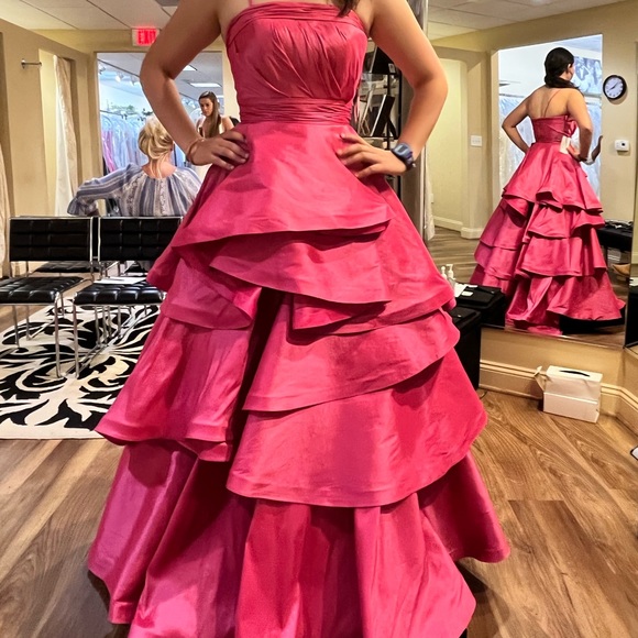 NWT Mac Duggal Hot Pink Prom Dress/Ball Gown A-Line Floor Length Layered Formal - Picture 2 of 2
